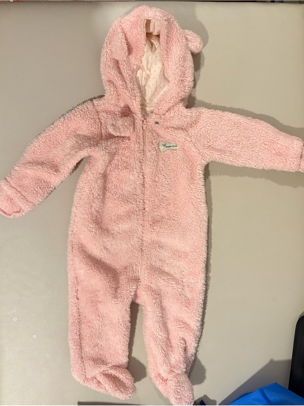 Carter's Soft Pink Plush Hooded Footed One-Piece